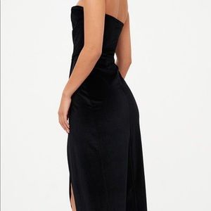 black velvet draped wrap detail bandeau maxi dress